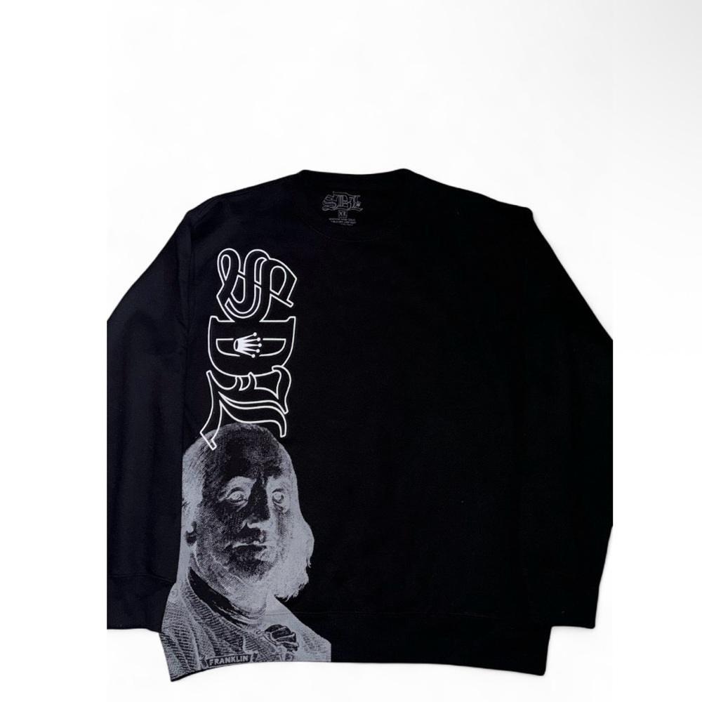 Black Crewneck Sweater with Graphic Design